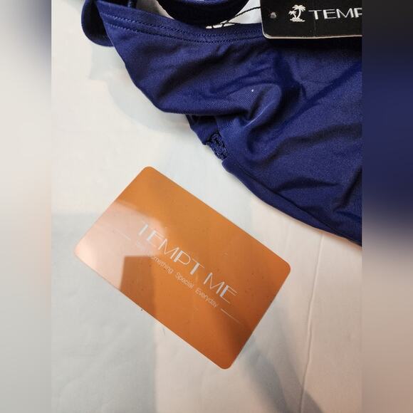 Tempt Me New Navy Blue One Piece Swimsuit Bathing Suit Halter Size L - Picture 12 of 13